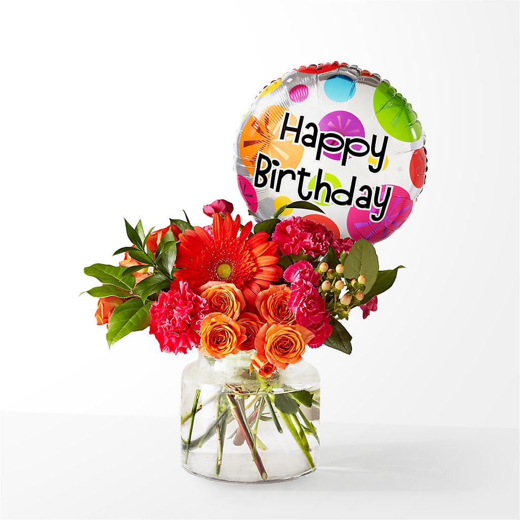 Fiesta Bouquet with Birthday Balloon – Simply Flowers, Los Angeles CA