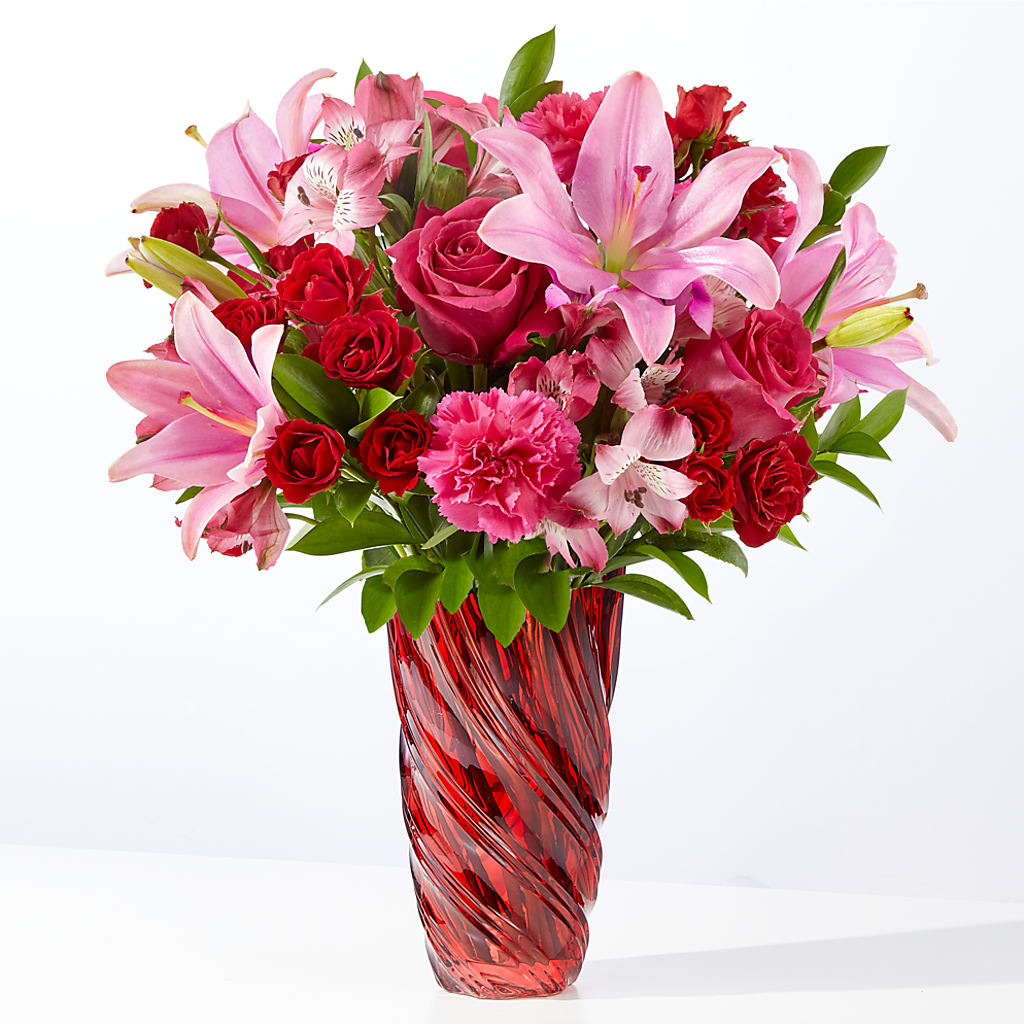 In Love Bouquet with Luxe Swirl Vase – Simply Flowers, Los Angeles CA