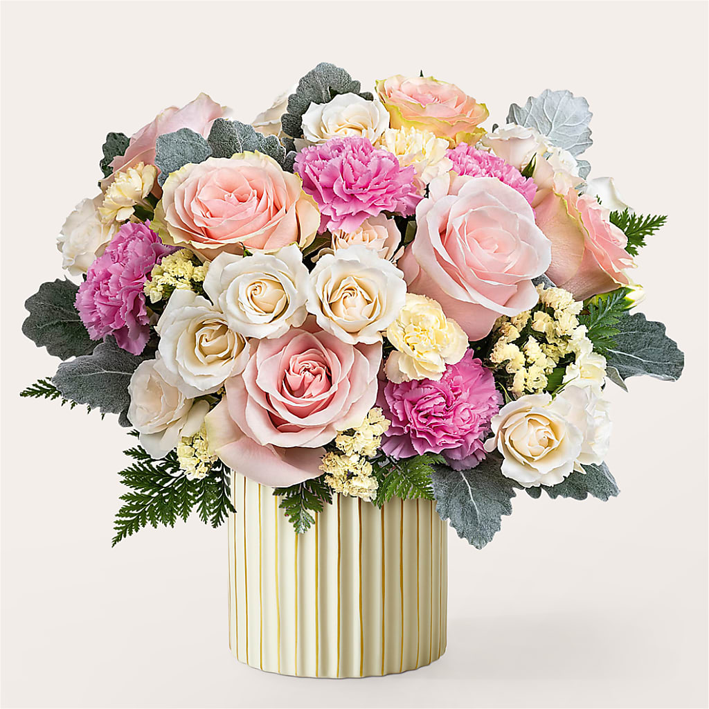 Blissful Moments Bouquet with Ivory Vase – Simply Flowers, Los Angeles CA