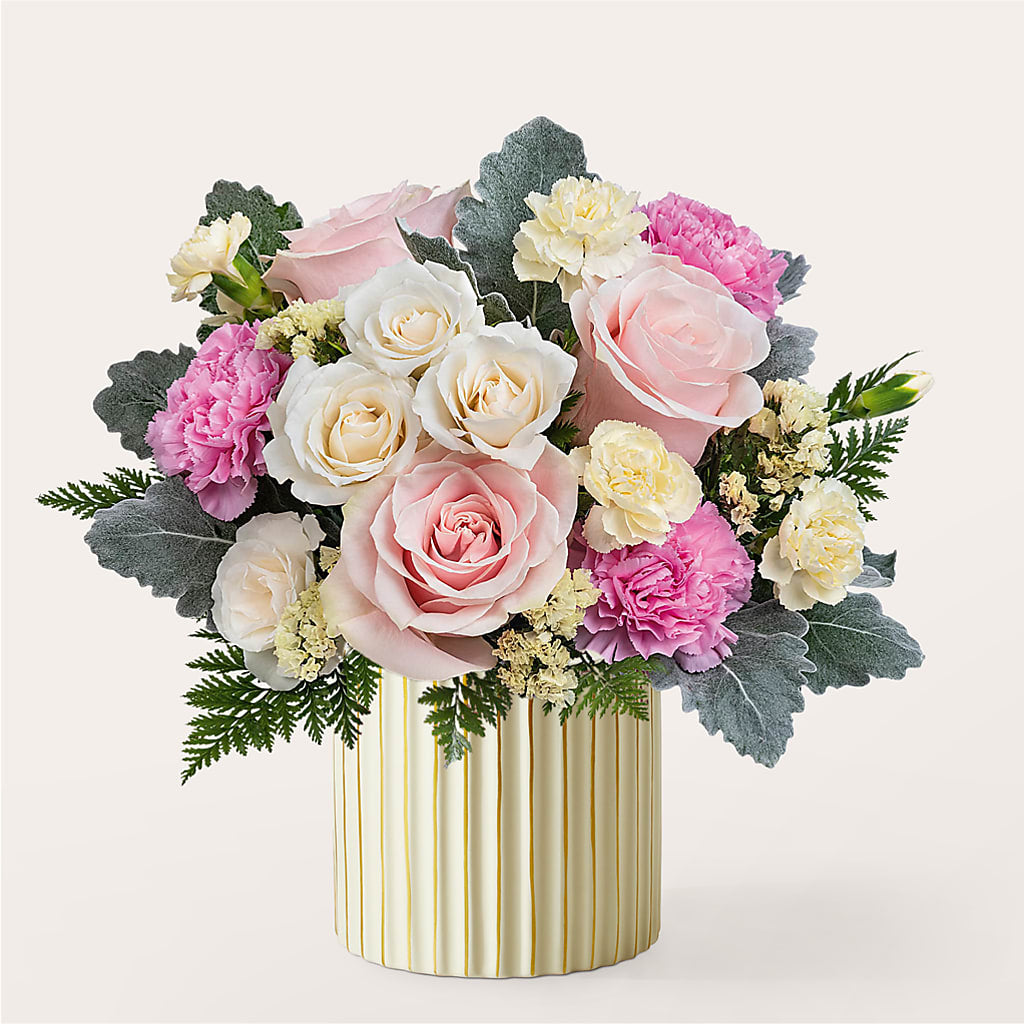 Blissful Moments Bouquet with Ivory Vase – Simply Flowers, Los Angeles CA