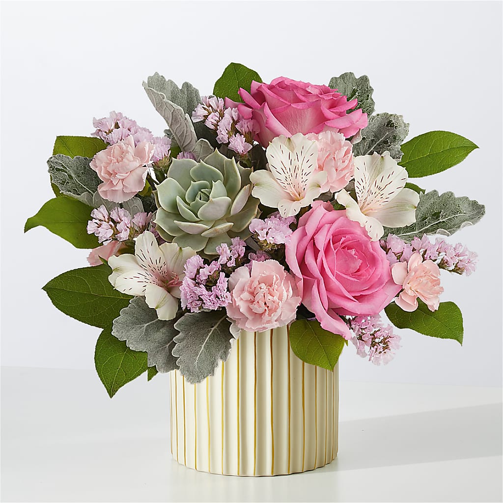 Dusty Rose Bouquet with Ivory Vase – Simply Flowers, Los Angeles CA