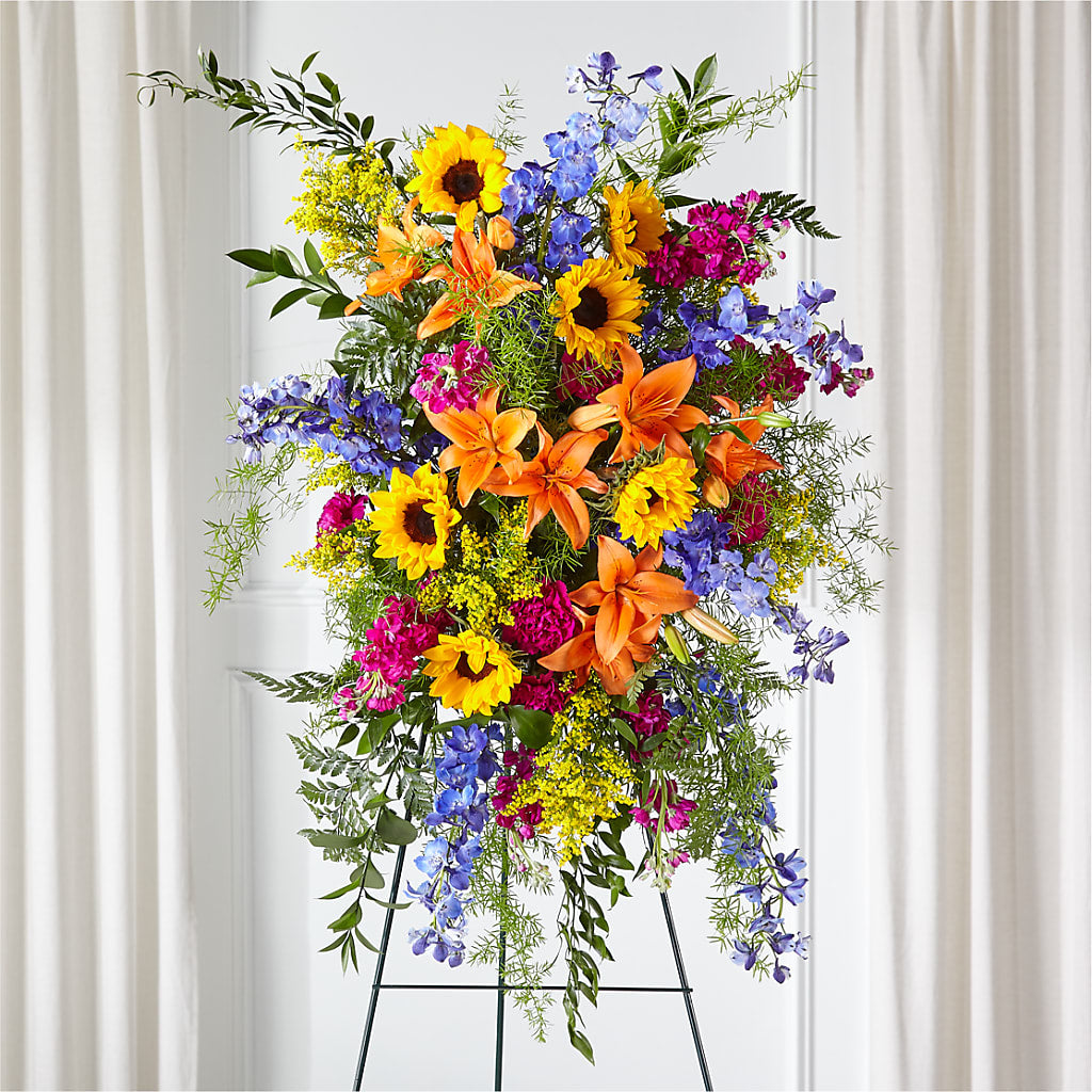 Sunlit Memories Standing Spray (Standard) – Simply Flowers, Los Angeles CA