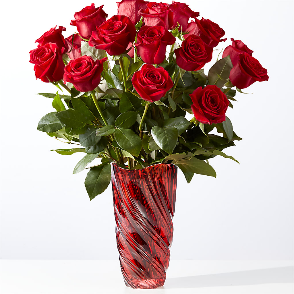 Classic Love Red Rose Bouquet with Luxe Swirl Vase – Simply Flowers, Los Angeles CA