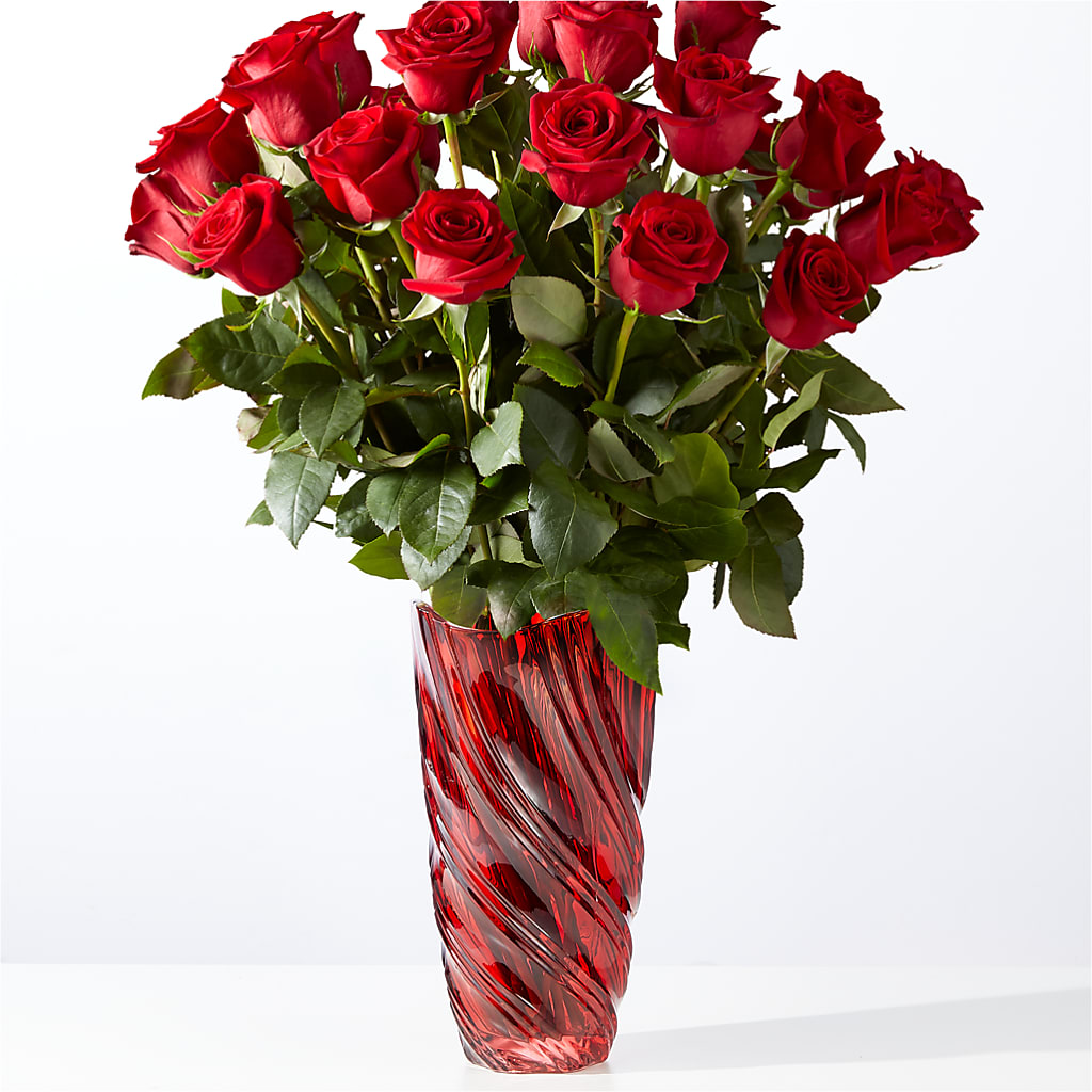 Classic Love Red Rose Bouquet with Luxe Swirl Vase – Simply Flowers, Los Angeles CA