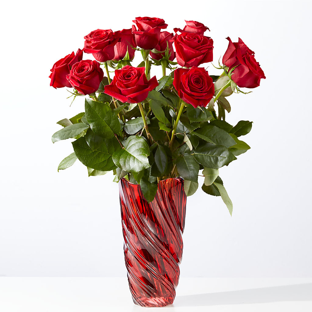 Classic Love Red Rose Bouquet with Luxe Swirl Vase – Simply Flowers, Los Angeles CA