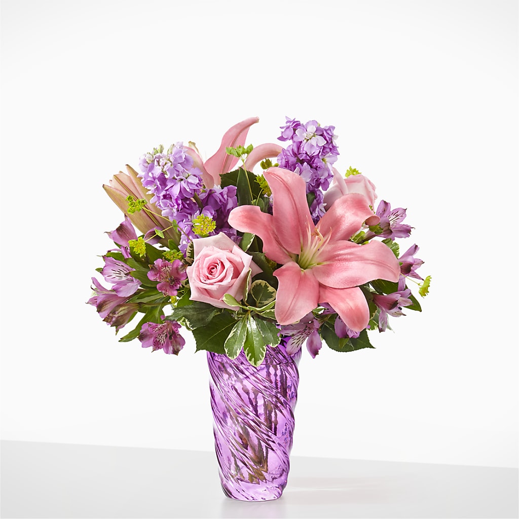 Precious Petals Bouquet with Luxe Swirl Vase – Simply Flowers, Los Angeles CA